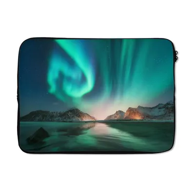 Produktbild von MuchoWow® Laptop Hülle 13 Zoll Nordlichter - Sterne - Landschaft - Winter Laptoptasche - Laptophülle - Sleeve - Rundumschutz