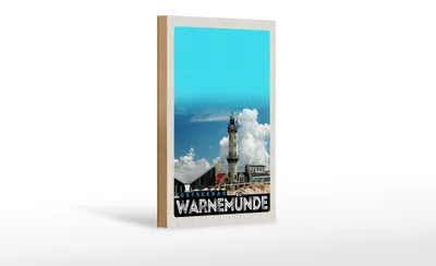 Produktbild von Holzschild Reise 12x18 cm Ostseebad Warnemünde Leuchtturm Strand