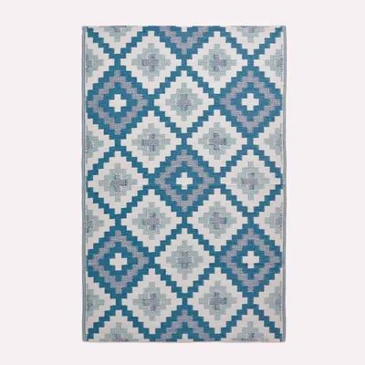 Obrázek produktu pro Venkovní koberec HOMESCAPES, odolný proti povětrnostním vlivům, modro-bílý, 120 x 180 cm, zahradní koberec Mia s geometrickým vzorem, oboustranný balkonový koberec