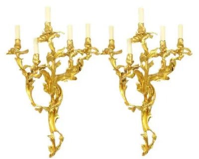 Produktbild von Casa Padrino Barock Wandkerzenhalter Set Gold 55 x 35 x H. 80 cm - Prunkvolle Wandkerzenhalter aus vergoldeter Bronze - Barock Wanddeko