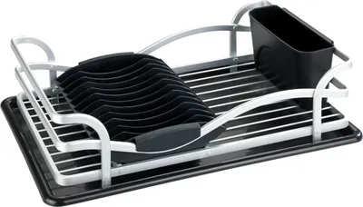 Produktbild von WENKO Abtropfgestell Alu Schwarz Silber Tropfschale Besteckkorb Tellerhalter