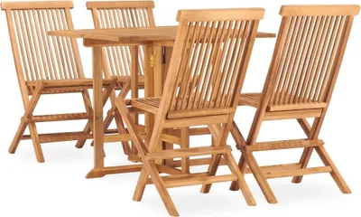 Produktbild von HOMMIE Best Gartenmöbelgarnitur 5-tlg. Garten-Essgruppe Klappbar Massivholz Teak - Balkon-Set 7973501