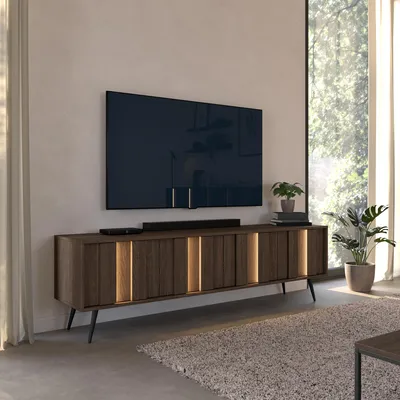 Image de Dmora - Meuble TV 183x40x54h cm Noyer Marron, une Étagère