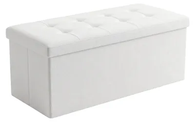 Image de Pouf avec rangement, forme rectangulaire, pliable, dimensions 110 x 38 x 38 cm, couleur beige