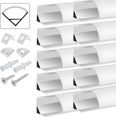 Produktbild von Speed 10x 1m LED Profil Aluprofil Alu Leiste Schiene Profile für LED-Streifen Eloxiert V-form Mit Endkappe Befestigungsclip
