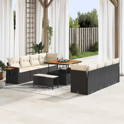Image de Maison Exclusive - Ensemble de salon de jardin 11 pièces en polyrotin noir