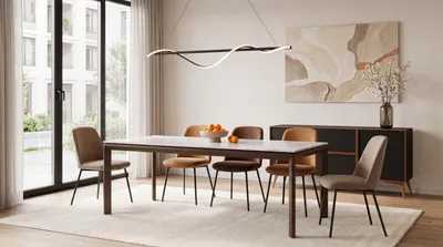 Produktbild von Rechteckiger Esstisch Ausziehbar – Minimalistischer Esszimmertisch mit Braunen Metallbeinen – 160 x 90 cm – Verlängerbar bis 250 cm – Marmor Weiß