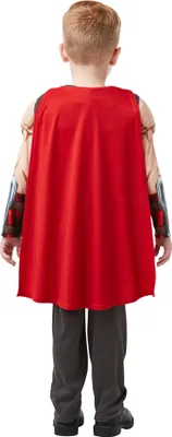 A child wearing a Thor costume, viewed from the back.