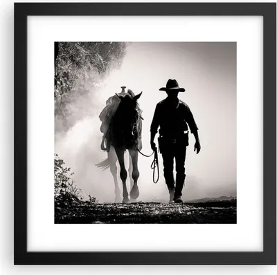 Produktbild von Gerahmtes Poster - Schwarzer Rahmen - Cowboy Pferd Shady - 30x30 cm - Wand Bild - Wanddeko - Wandbilder - Kunstposter - Wandposter - Bilderrahmen - Bilder - Kunstdruck - P2BAC30x30-4620