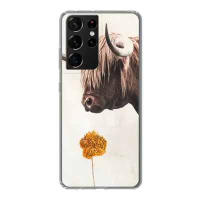 Produktbild von MuchoWow® Handyhülle Schutzhülle Hülle für Samsung Galaxy S21 Ultra Schottischer Highlander - Vintage - Blume Silikon Softcase Handy Hülle - Mobiltelefon
