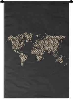 Produktbild von MuchoWow® Wandteppich Wandbehang Weltkarte - Leopard - Tiere 60x90 cm Tapisserie Dekoration Wandtuch - Foto-Teppich - Abwaschbar