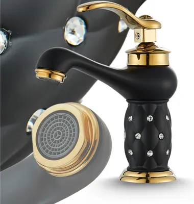 Immagine prodotto di Miscelatore lavabo bagno Ari Aristo monocomando, ottone, cartuccia Vetroceramica, aeratore integrato, nero e oro, stile glamour