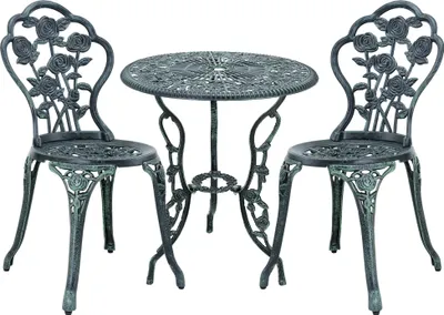 [casa.pro]® Bistro set liatinový zelený stôl + stoličky 3-dielny starožitný záhradný set