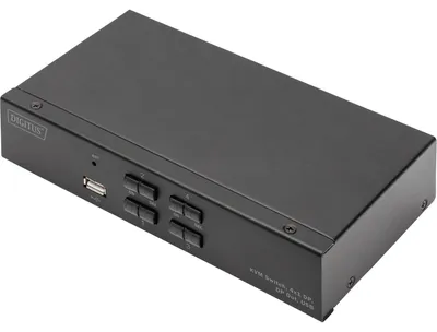 Produktbild von Digitus KVM Switch, 4x1 DP, DP Out,USB, 3840 x 2160 Pixel, 4K Ultra HD, Schwarz