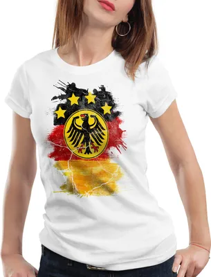 Produktbild von style3 Deutschland Wappen EM 2021 2022 Damen T-Shirt Fußball Europameisterschaft Trikot Germany Bundes-Adler WM, Farbe:Weiß, Größe:XL