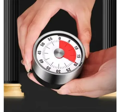 Zdjęcie produktu dla Minutnik kuchenny na magnes mechaniczny analogowy timer 60 minut bez baterii srebrny na lodówkę do gotowania pieczenia