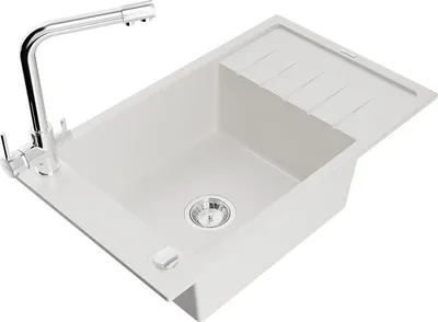 Produktbild von Mexen Elias 1 Becken-Granitspüle mit Abtropffläche und Mischbatterie Duero, Weiß - 6511-20-671600-00