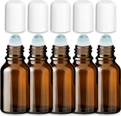 Produktbild von 5x Braune Glasflasche 15 ml Roll On mit weißer Kappe Nachfüllbar leer