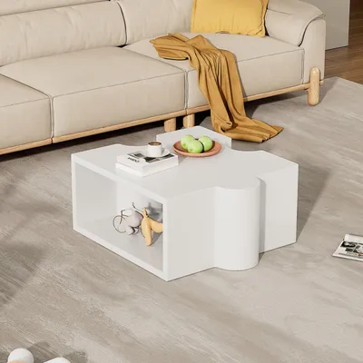 Image de MODFU Table Basse 65x65x32 cm - MDF - Rangement - Blanc