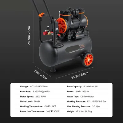 Immagine prodotto di Compressore d'aria - Compressore silenzioso - Pompa d'aria - Compressore portatile senza olio - 24L - 1450W