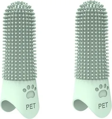 Produktbild von INF Lange Fingerzahnbürsten für Haustiere (2er-Pack) für effektive Mundpflege Grün