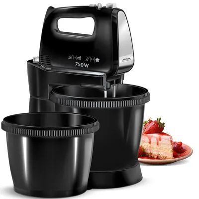 Produktbild von Handmixer 2 rotierende Schüsseln Set schwarz MPM MMR-22Z/C 750W