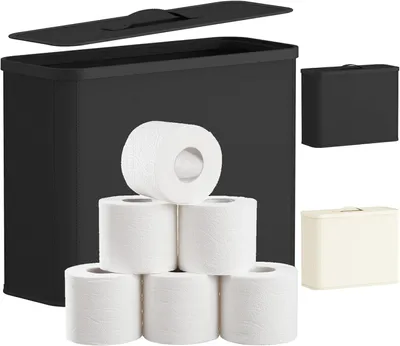 Image de Panier de rangement pour papier toilette avec couvercle - Rangement pour rouleaux de papier toilette et serviettes - Organisateur de salle de bain en tissu pour rouleaux et serviettes
