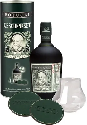 Produktbild von Botucal Reserva Exclusiva Rum + Glas und 2 Lederuntersetzer Geschenkset Venezuela | 40 % vol | 0,7 l