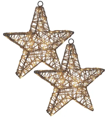 Produktbild von 2er-Set LED Weihnachtsdeko "Metallstern" L/B: 25 cm, Deko im Landhaus Stil, aus Metall und Textilmaterial in natur, 25 x 25 x 25 cm, mit LED Platine – für Innenräume – Batteriebetrieb – Timerfunktion – Schiebeschalter