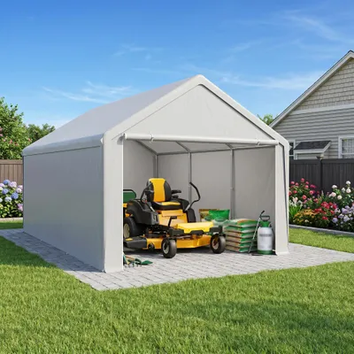 Produktbild von YZNAHRE Carport Zeltgarage 4x6 m Große Garagenzelt Lagerzelt mit Abnehmbar Seitenwände Winterfest Mobile Garage Unterstand Weidezelt für Auto SUV LKW, Grau