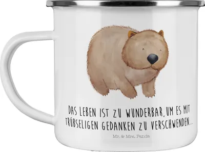 Produktbild von Mr. & Mrs. Panda Pott Wombat - Weiß - Geschenk, becher emaille, Das Leben Ist schön, Australien, Spruch, Motivation, Haferl, Tasse, Blechtasse, Teetasse, Lustige Sprüche