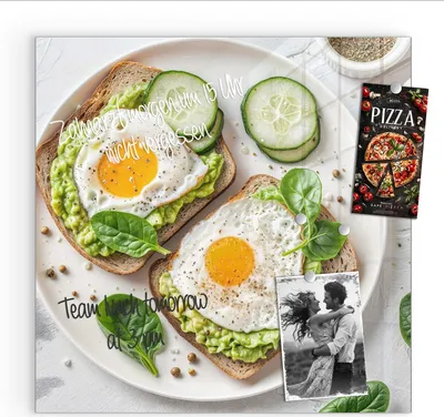 Produktbild von Magnettafel 30x30cm Pinnwand Whiteboard beschreibbar - Brot und Avocado