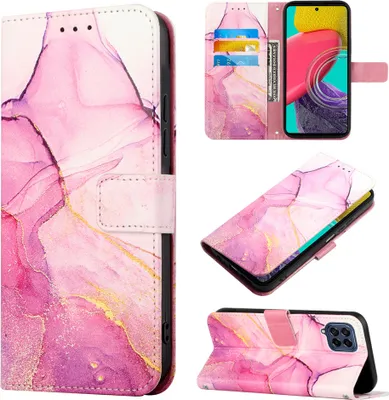 Produktbild von Galaxy M33 5G Hülle, Marmor Motiv Kunstleder Tasche Wallet Kartenfächer mit Standfunktion Klapp Schutzhülle für Samsung Galaxy M33 5G Rosa
