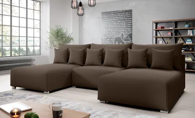 Image de AX LIVING Canapé d'angle avec fonction sommeil Ederra U largeur 300 cm - marron Tissu