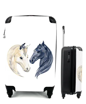 Produktbild von MuchoWow® Koffer Handgepäck Trolley Rollkoffer Kleine Reisekoffer mit 4 Rollen - Pferde - Aquarell - Schwarz - Mädchen - Kinder - Mädchen - Cabin Size < 55x40x23 cm & 55x40x20 cm - Kinderkoffer - Kabinenkoffer - Boardgepäck - Reise-Box - Reisekoffer - Reisegepäck - Koffer mit Bild - Trolley für Kinder