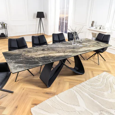 Produktbild von riess-ambiente Ausziehbarer Esstisch INFINITY 180-260cm taupe Keramik Marmor schwarz Metall Esszimmertisch Tisch Konferenztisch
