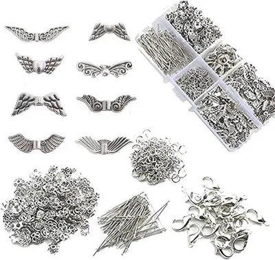 Produktbild von Engelenvleugel-Knutselset mit Spacerkralen, Metallkralenkapselfassungen und Karabinerschließen