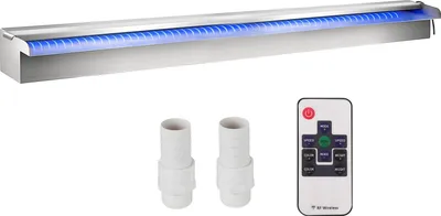 Produktbild von Schwimmbad-Wasserfall-Überlaufrinne 151 x 11,5 x 8 cm Pool Fontäne mit buntem LED-Streifen Schlauchanschluss Fernbedienung korrosionsbeständig für Teich Garten im Freien