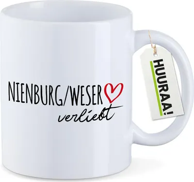 Produktbild von Huuraa Kaffeetasse Nienburg/Weser verliebt 330ml Weiß Keramik Kaffeebecher Geschenkidee