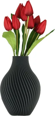Immagine prodotto di Vaso di fiori artificiali 3D grigio alto 20 cm in plastica decorativa