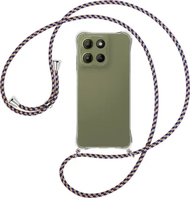 Produktbild von Handykette Backcover-Schutzhülle mit Band (Metall silberfarben) für Motorola Moto G15 - blau+beige