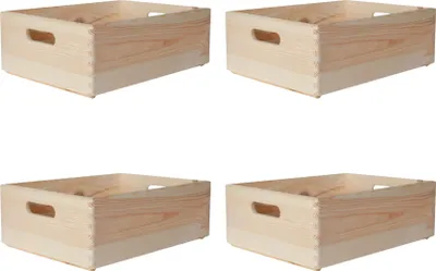 Image de Creative Deco Lot de 4 Caisses en Bois avec Poignées - 40 x 30 x 14 cm - Boîte