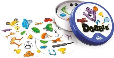 Produktbild von Dobble Sports Familienspiel, Beobachtungs und Reaktionsspiel, 2 bis 8 Spieler, Ab 6 Jahren, Metalldose