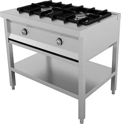 Obrázek produktu pro Plynová varná deska COMBISTEEL, 2 hořáky – 13 kW, s grilovacím roštem, Š 895 x H 600 mm