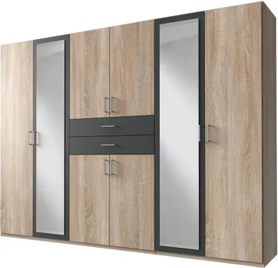 Produktbild von Kleiderschrank Drehtürenschrank Sägerau Eiche - grau - 270 cm mit Spiegel - DRIVER - Die Möbelfundgrube