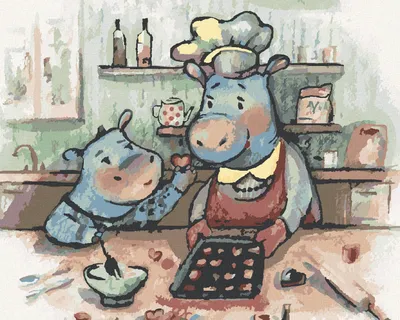 Produktbild von Zuty - Malen nach Zahlen - NILPFERDE KOCHEN, 40x50 cm, mit Keilrahmen (bereits gespannt)