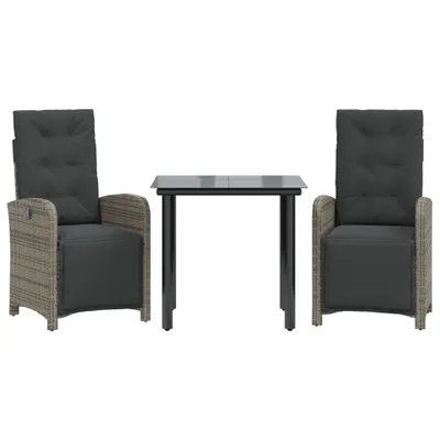 Image de vidaXL Ensemble Bistro 3 pièces avec coussins Gris Poly Rattan