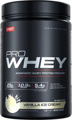 Produktbild von VAST Sports VAST PRO WHEY, Puder, Molkenproteinkonzentrat, Molkenprotein isoliert, Ice сream, Vanille, L-Alanin, L-Arginin, L-Asparaginsäure, L-Cystein, L-Glutaminsäure, L-Glutamin, L-Glycin,..., 25 g, 110 kcal