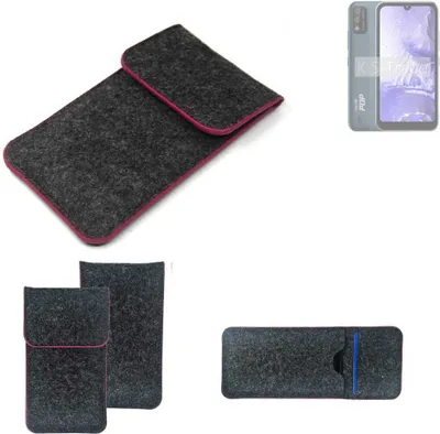 Produktbild von K-S-Trade Handy Schutz Hülle kompatibel mit Tecno Pop 5S Schutzhülle Handyhülle Filztasche Pouch Tasche Case Sleeve Filzhülle dunkelgrau rosa Rand