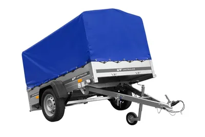 Produktbild von Einachsanhänger auf Federn 200x125 UNITRAILER GARDEN 201/R KIPP mit H-800-Rahmen und blauer Plane
